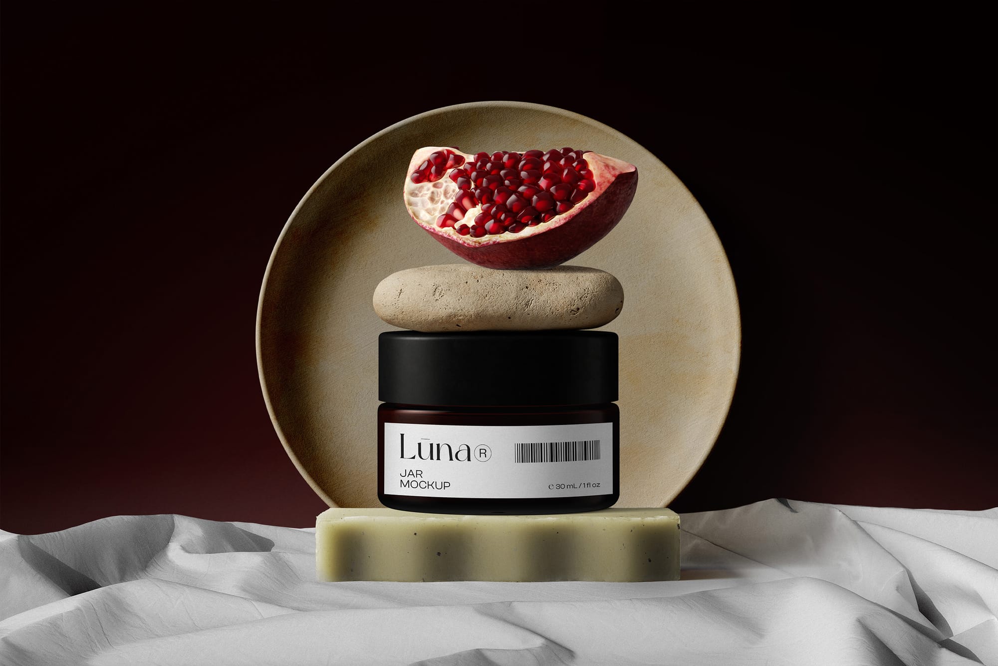 Cosmetic Jar Mockup With Pomegranate