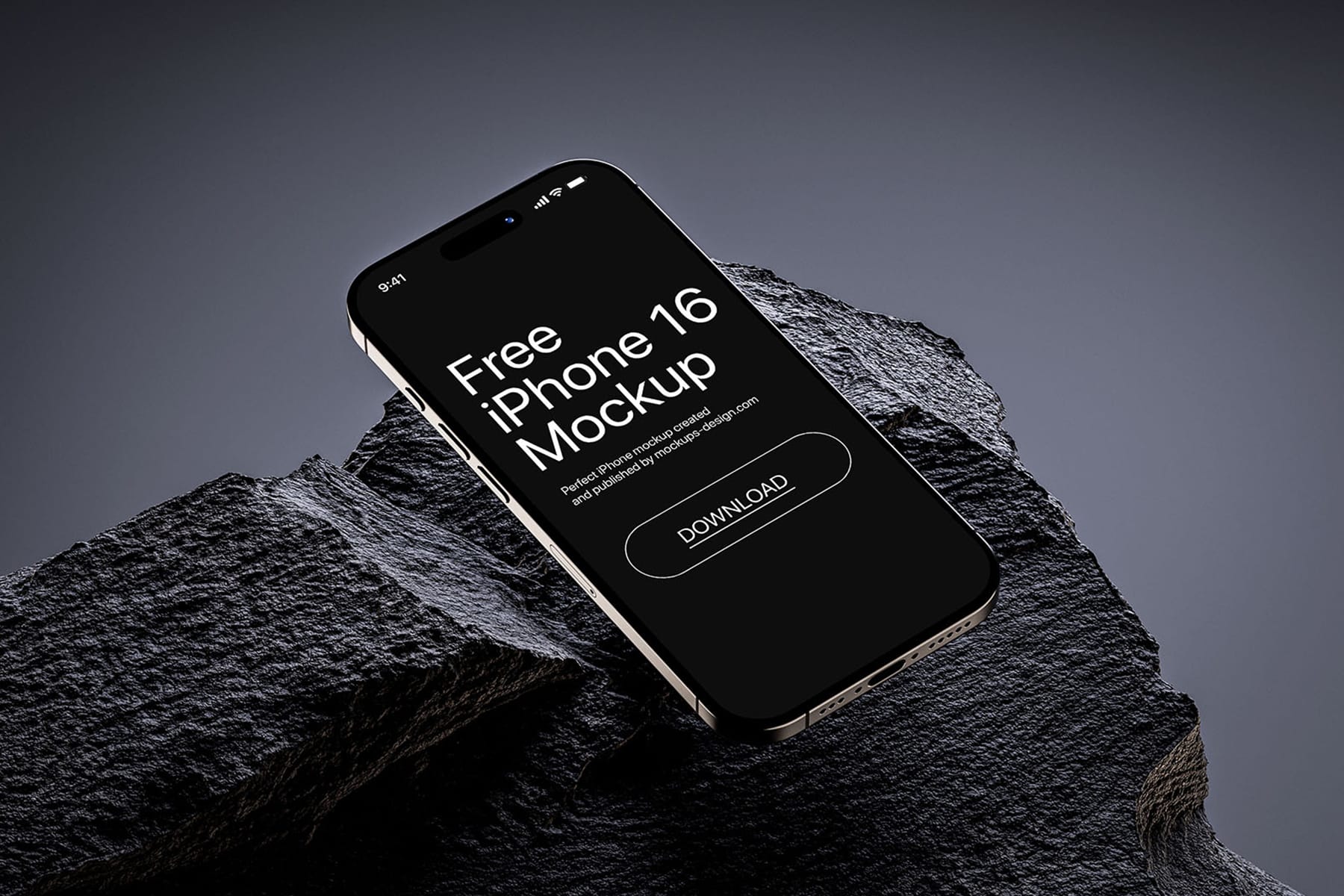iPhone 16 on Rock Mockup