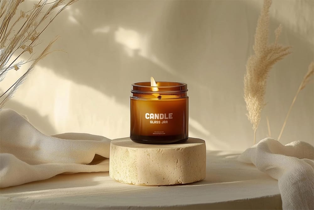 Amber Glass Candle Jar Mockup