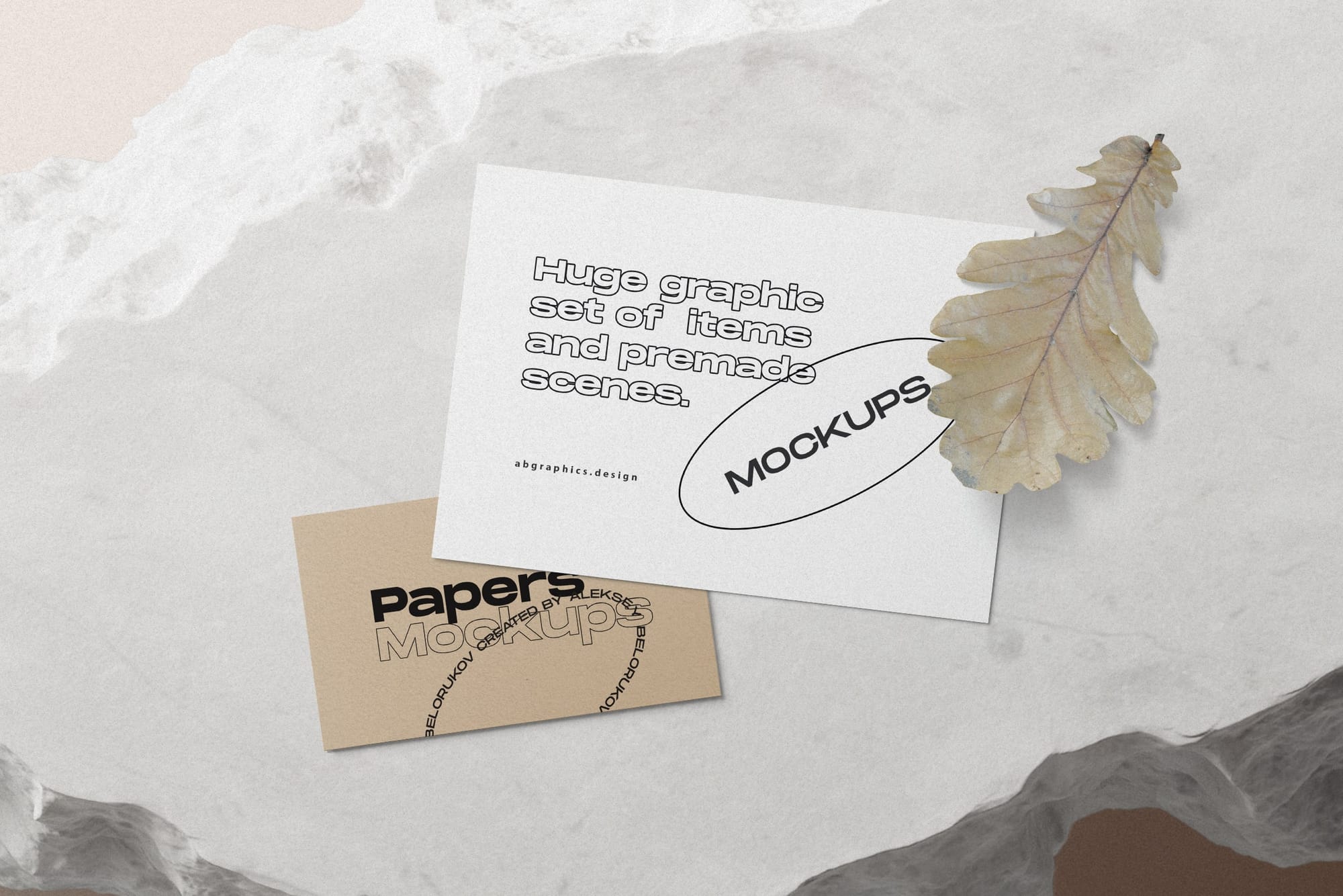Paper Cards With Oak Leaf Mockup