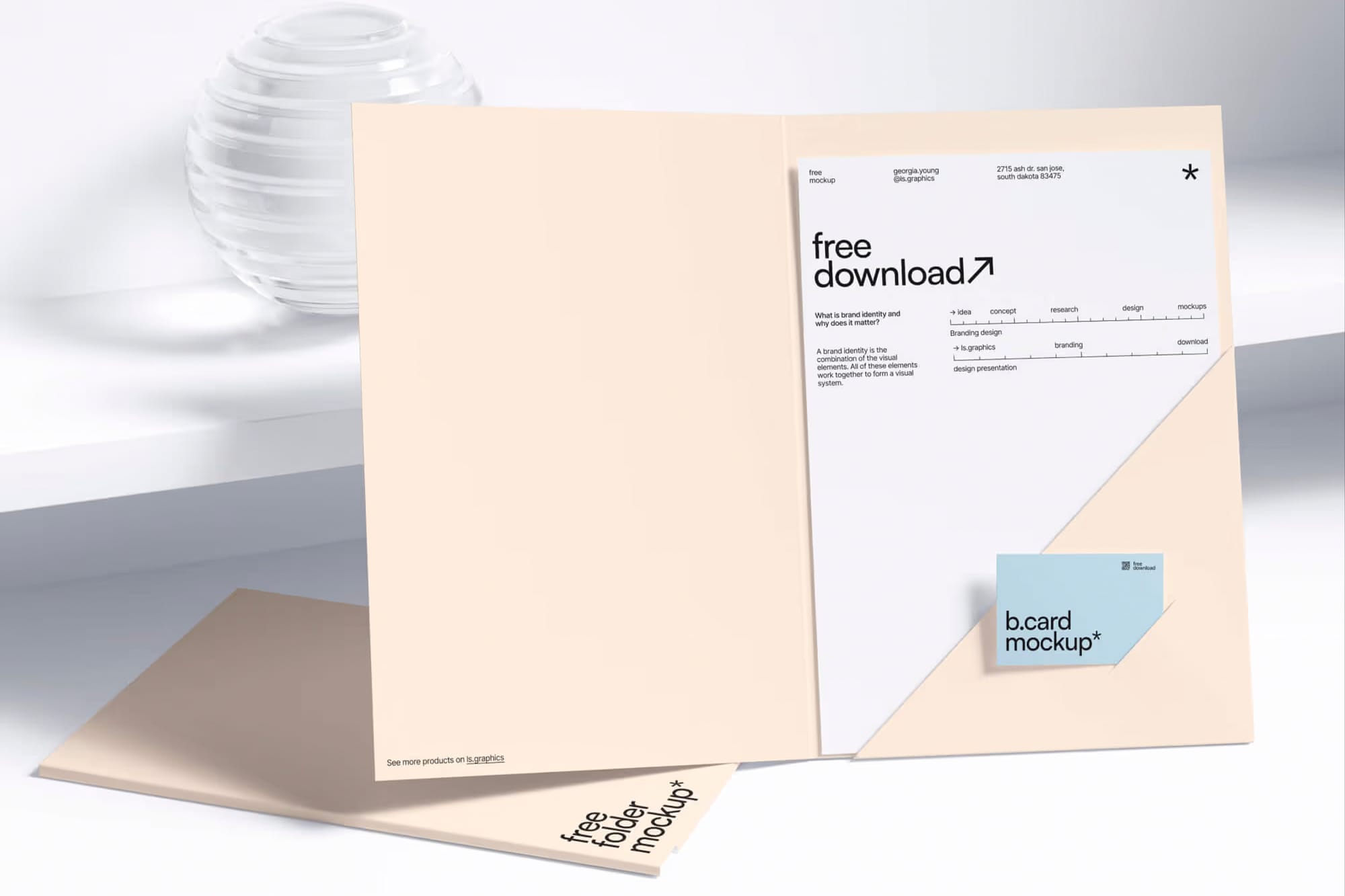 Folder and Paper with Business Card Mockup