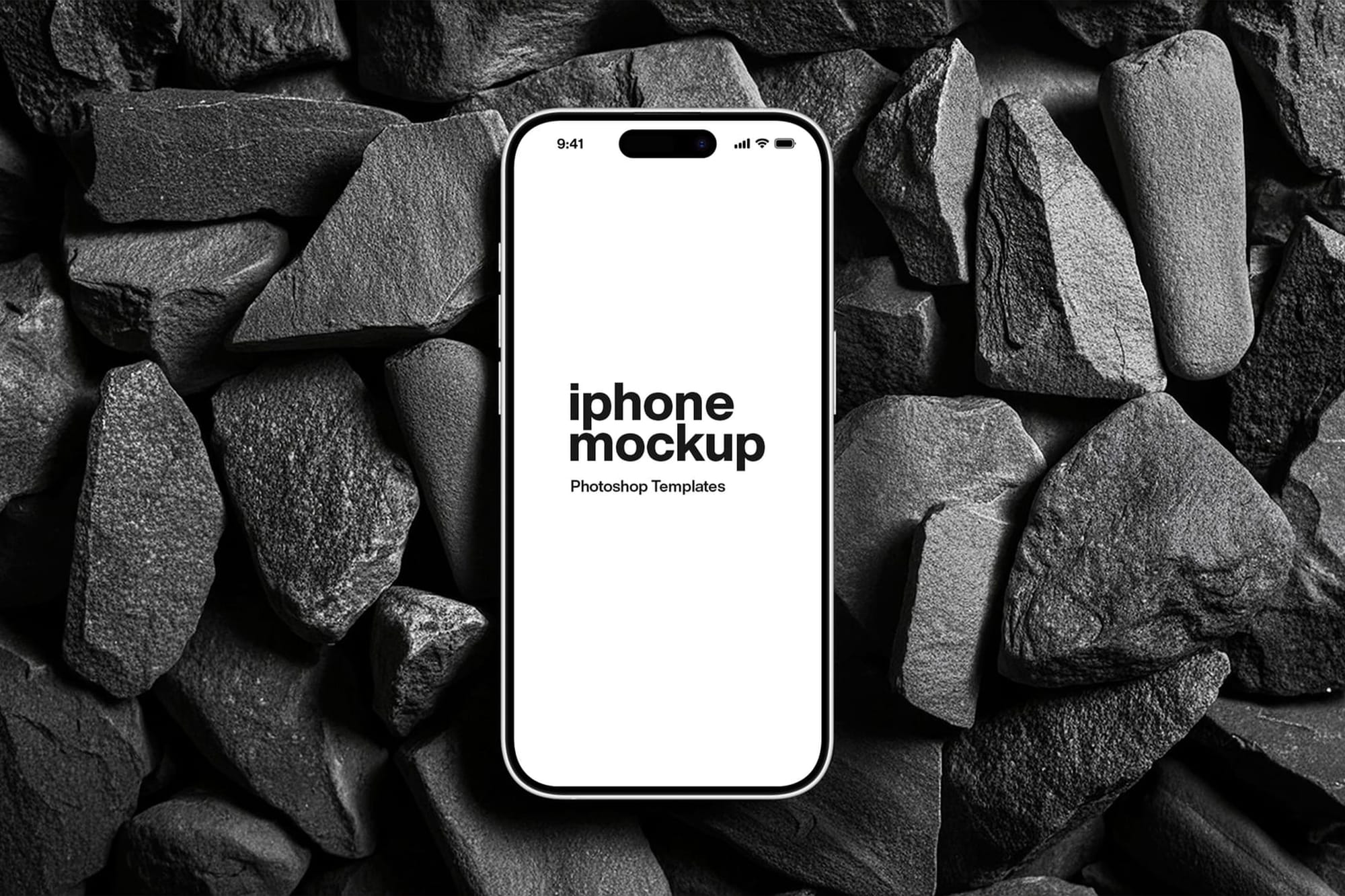 iPhone Mockup On Black Rocks
