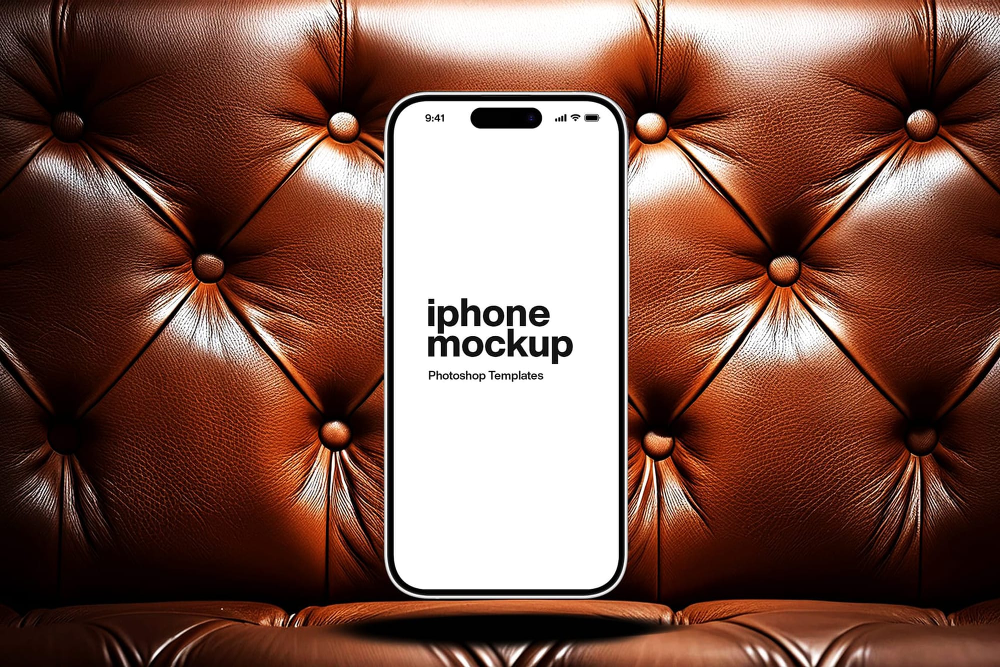 Realistic iPhone Mockup on Leather Sofa