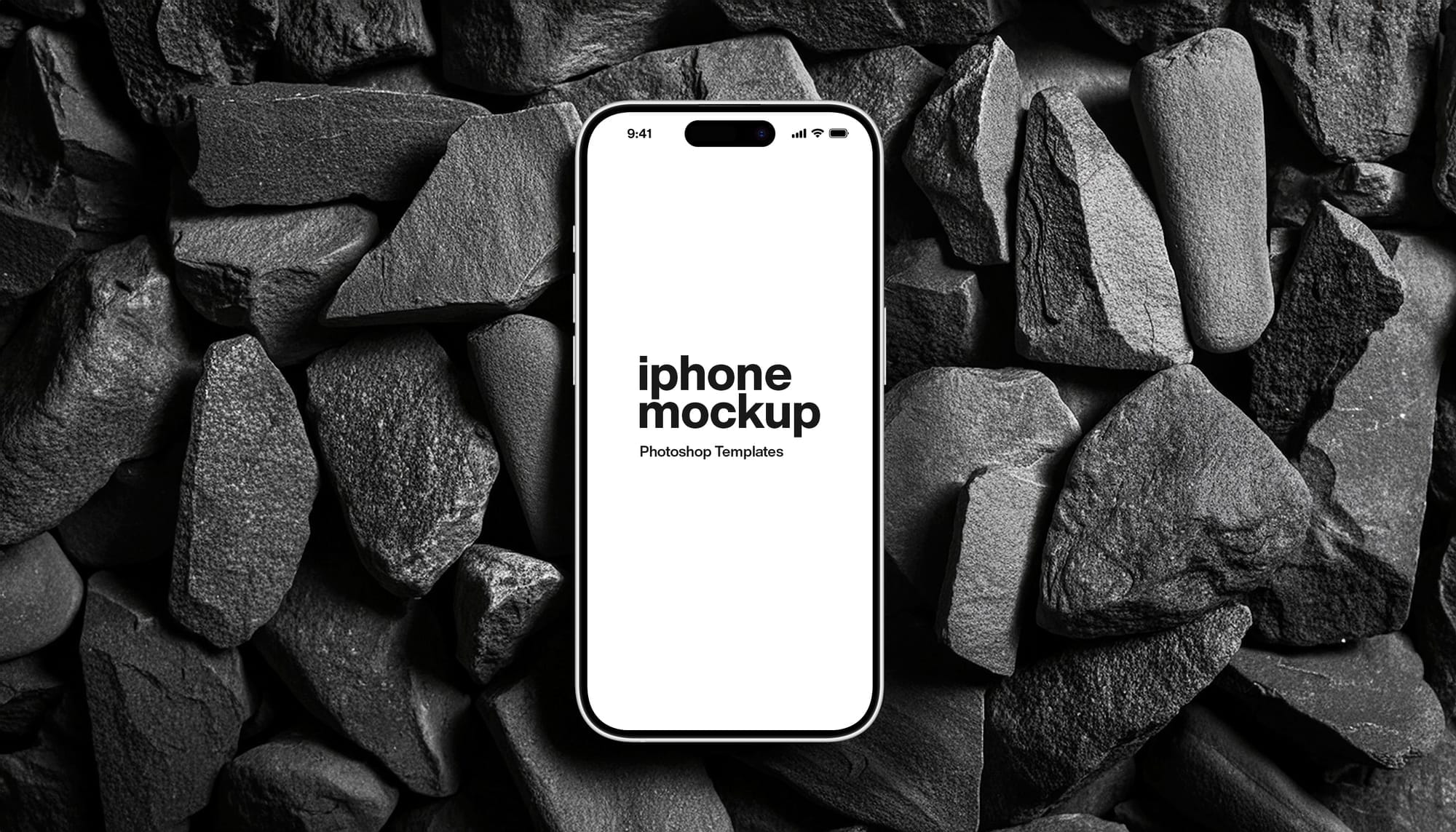 iPhone Mockup On Black Rocks