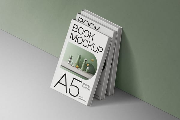 Hard Cover Book Mockups By The Wall