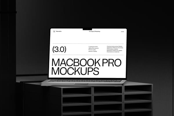 MacBook Mockup on Modern Shelf