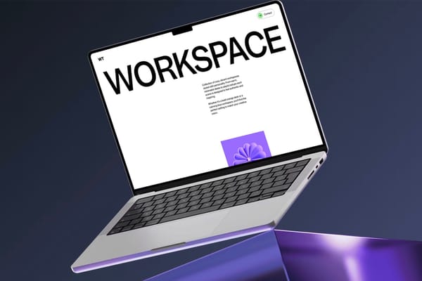 MacBook mockup on glass cube