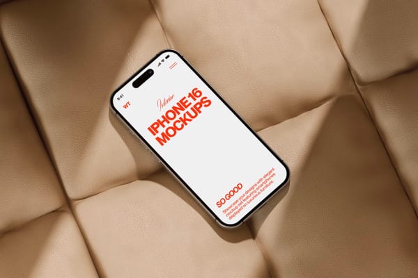 iPhone mockup on leather sofa