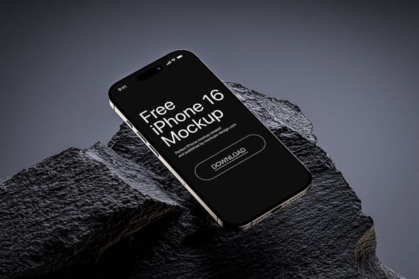 iPhone 16 on Rock Mockup