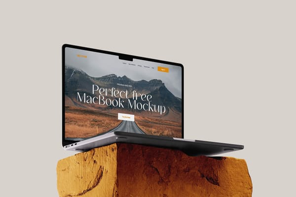 Minimal macbook mockup on stone