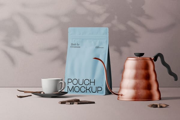 Coffee Pouch Mockup And Cup