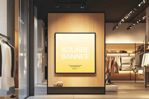 Square Banner Mockup Inside Store Wall