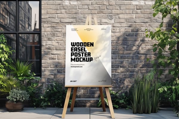 Outdoor Wooden Easel Poster Mockup