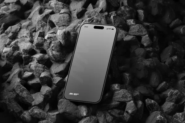 iPhone 15 Pro Mockup On Black Stone