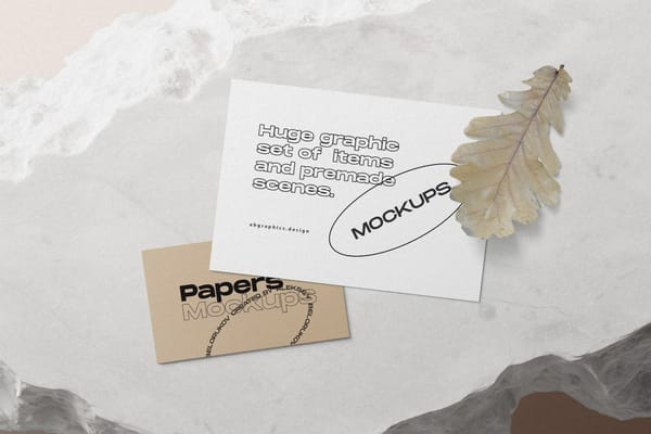 Paper Cards With Oak Leaf Mockup