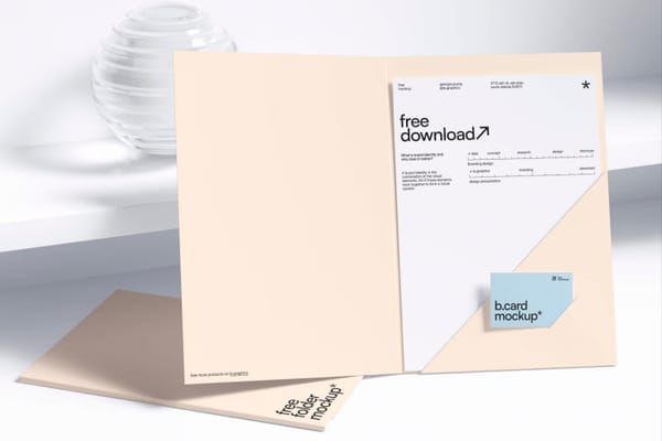 Folder and Paper with Business Card Mockup