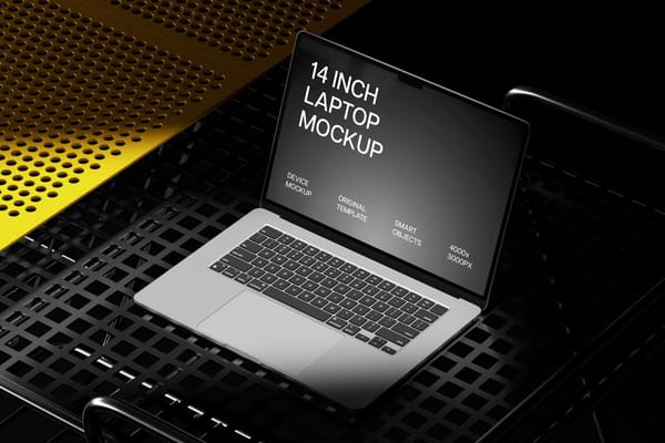 Overhead MacBook Mockup on Metal Grid
