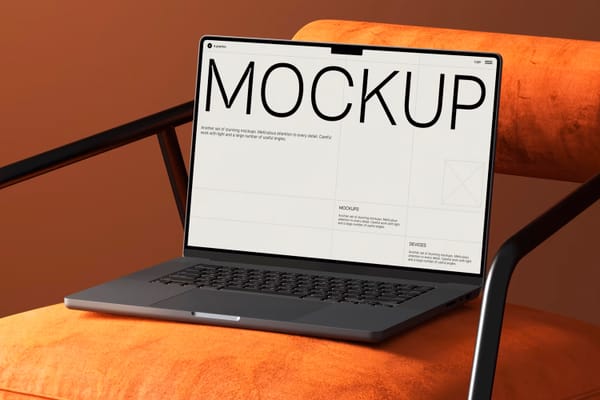 MacBook Mockup on Luxe Velvet Chair
