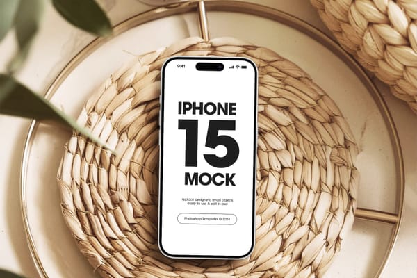iPhone 15 Mockup on Rattan