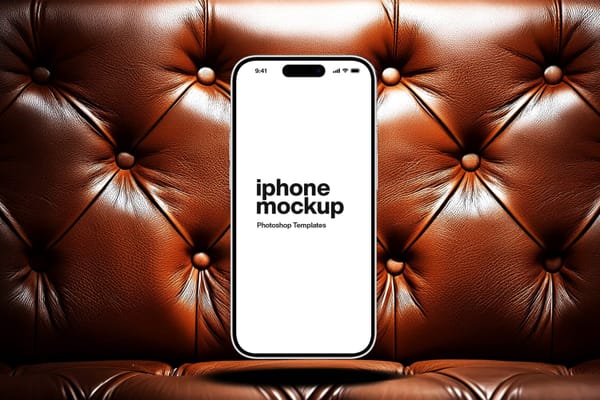 Realistic iPhone Mockup on Leather Sofa