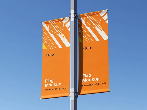 Street Pole Flag Mockup