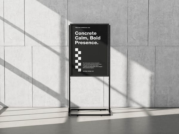 Poster Stand on Concrete Mockup