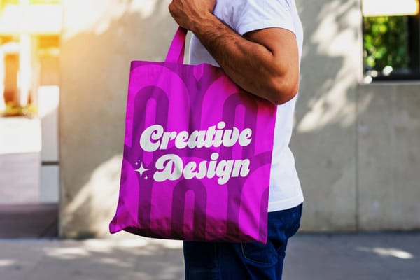 Minimalist Tote Bag Mockup Held by Man Outdoors