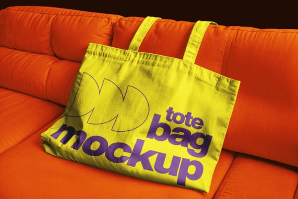 Yellow Tote bag Mockup on Sofa