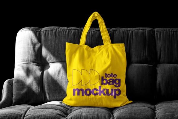 Yellow Totebag Mockup on Sofa